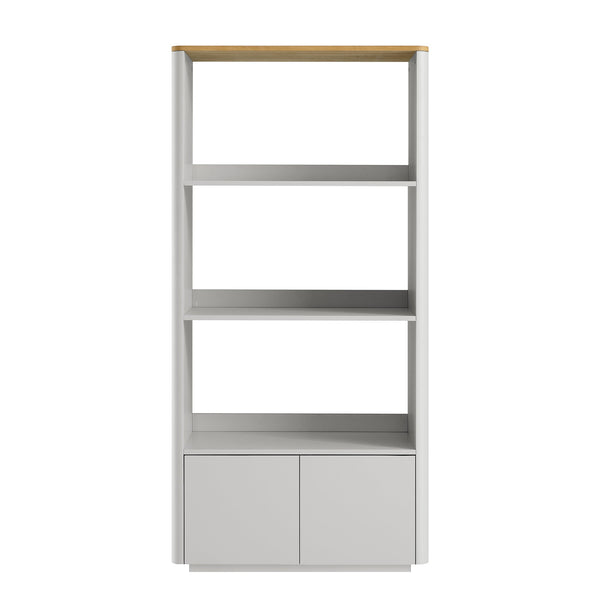 Agnes Curved Edge Bookcase, Dove Gray with Oak Top