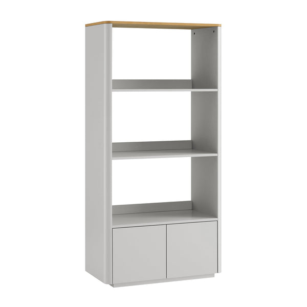 Agnes Curved Edge Bookcase, Dove Gray with Oak Top