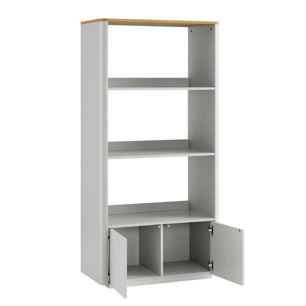 Agnes Curved Edge Bookcase, Dove Gray with Oak Top