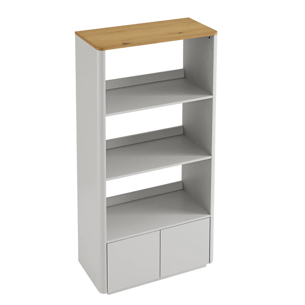 Agnes Curved Edge Bookcase, Dove Gray with Oak Top