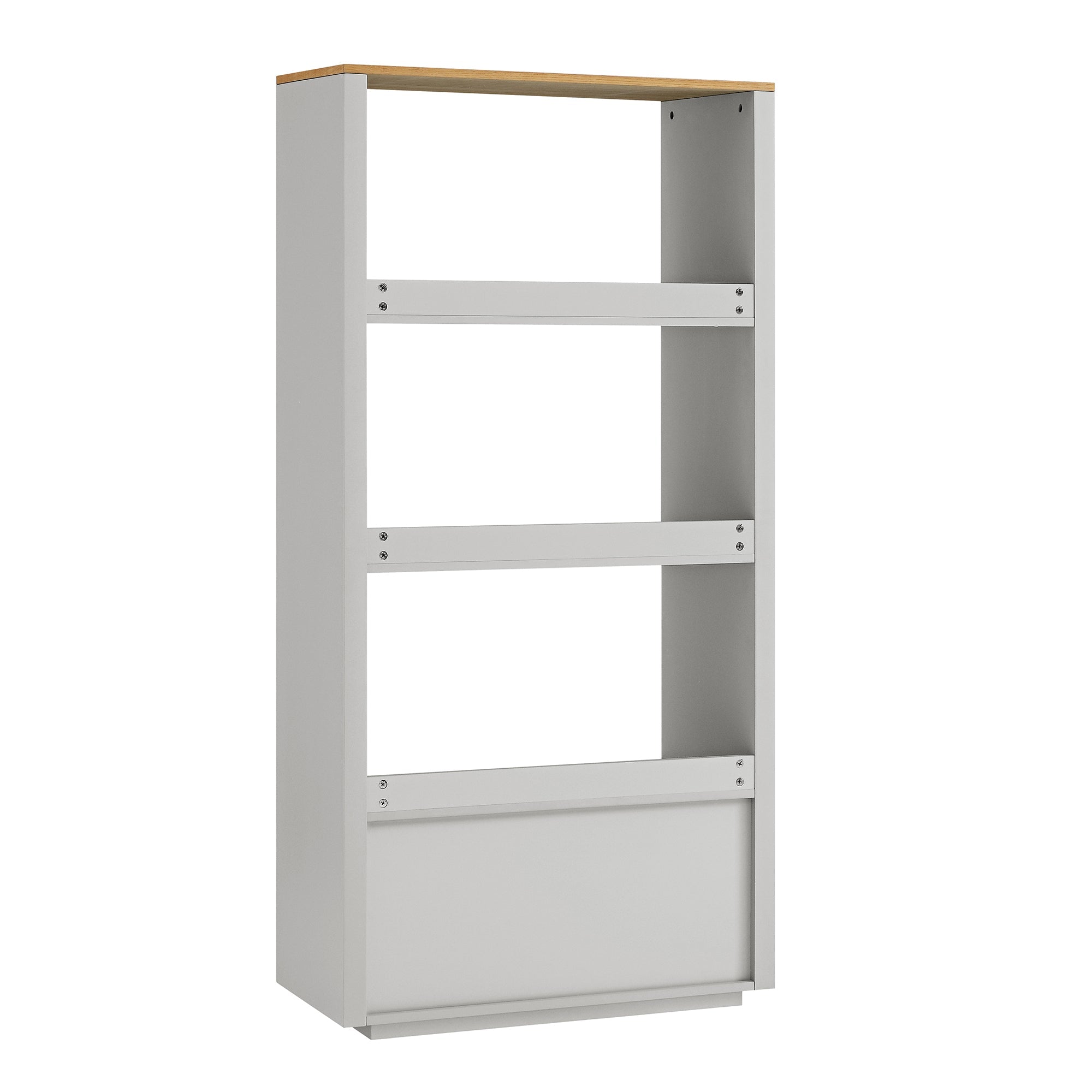 Agnes Curved Edge Bookcase, Dove Gray with Oak Top | daals.com