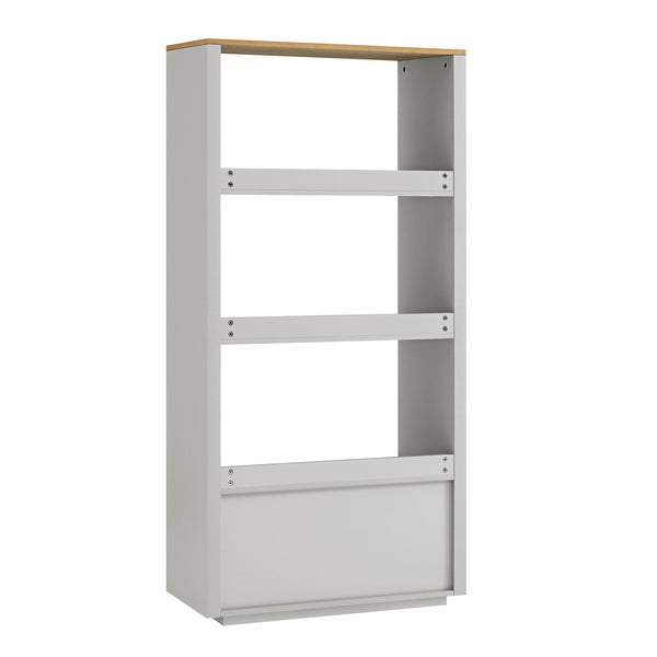 Agnes Curved Edge Bookcase, Dove Gray with Oak Top