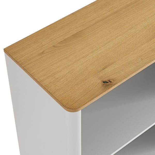 Agnes Curved Edge Bookcase, Dove Gray with Oak Top