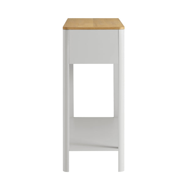 Agnes Curved Edge 2 Drawer Console Table, Dove Gray with Oak Top