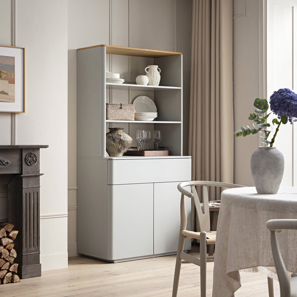 Agnes Curved Edge Dresser, Dove Gray with Oak Top