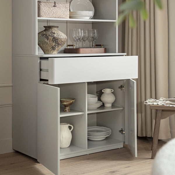 Agnes Curved Edge Dresser, Dove Gray with Oak Top