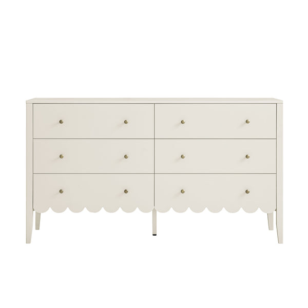 Henley Scalloped Edge 6 Drawer Wide Dresser, Light Sand