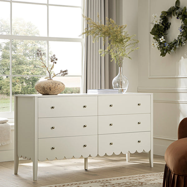 Henley Scalloped Edge 6 Drawer Wide Dresser, Light Sand Henley Scalloped Edge 6 Drawer Wide Dresser, Light Sand
