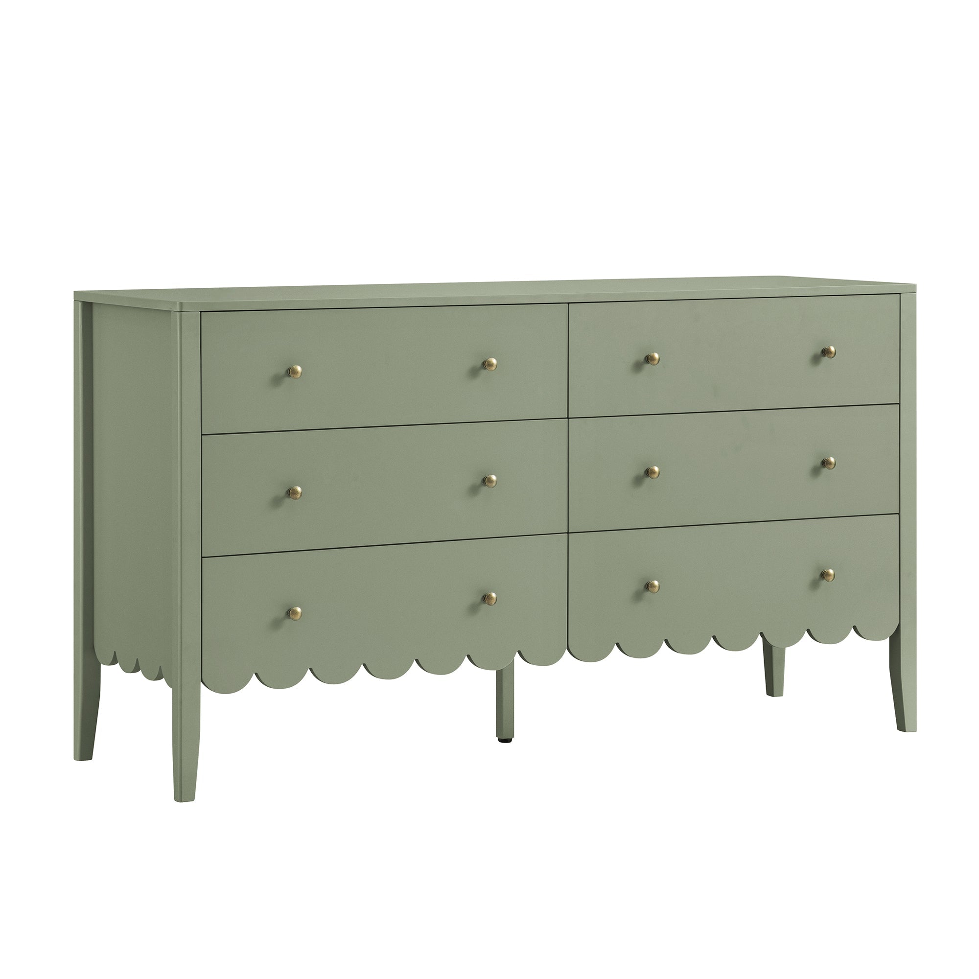 Henley Scalloped Edge 6 Drawer Wide Dresser, Sage Green | daals.com Henley Scalloped Edge 6 Drawer Wide Dresser, Sage Green | daals.com