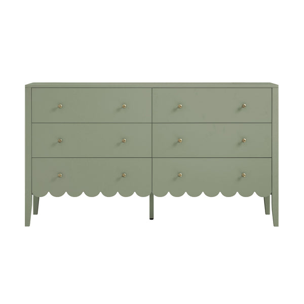 Henley Scalloped Edge 6 Drawer Wide Dresser, Sage Green