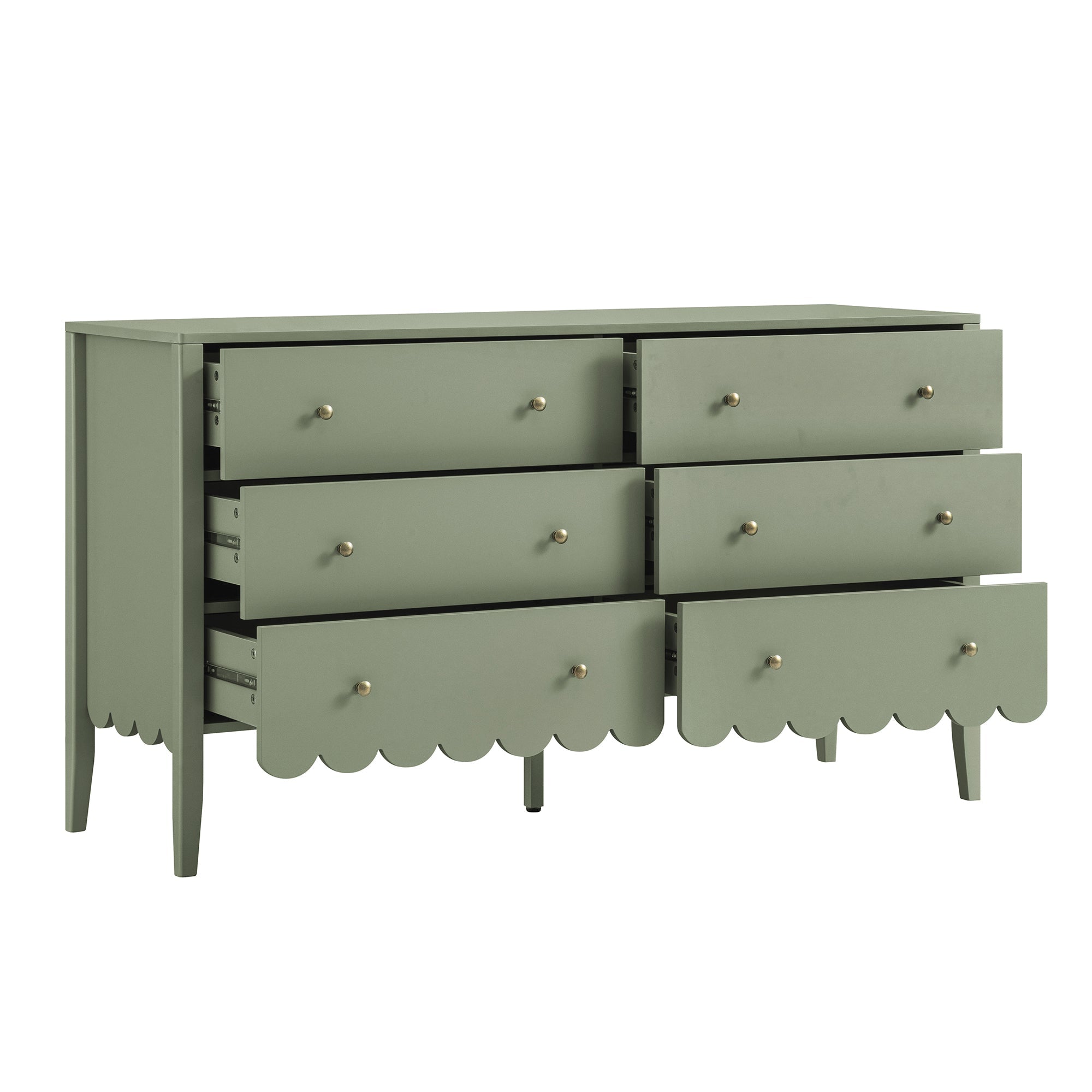 Henley Scalloped Edge 6 Drawer Wide Dresser, Sage Green Henley Scalloped Edge 6 Drawer Wide Dresser, Sage Green