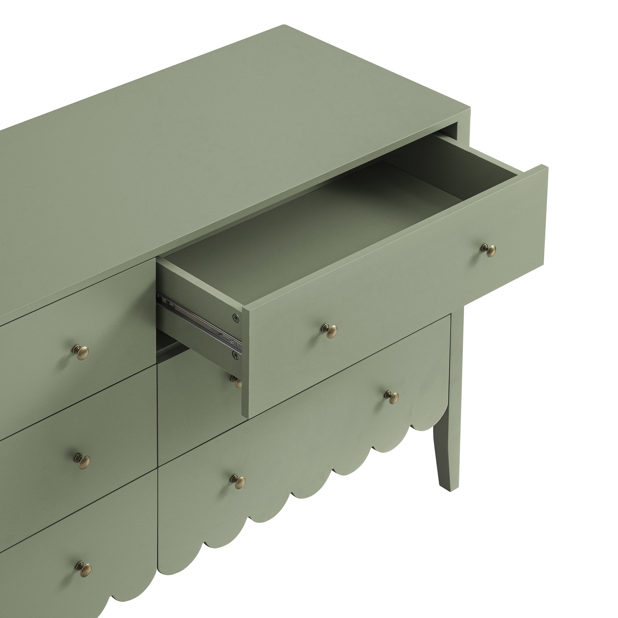 Henley Scalloped Edge 6 Drawer Wide Dresser, Sage Green Henley Scalloped Edge 6 Drawer Wide Dresser, Sage Green