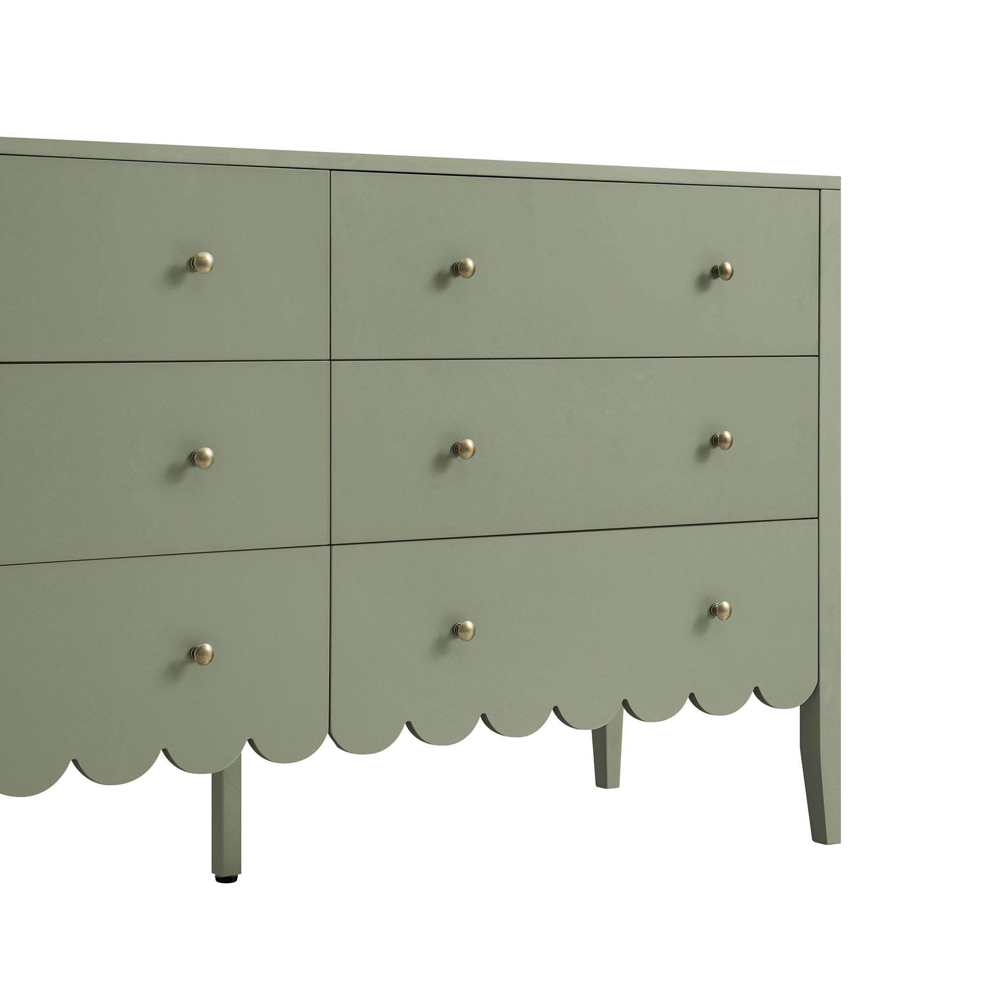 Henley Scalloped Edge 6 Drawer Wide Dresser, Sage Green | daals.com Henley Scalloped Edge 6 Drawer Wide Dresser, Sage Green | daals.com