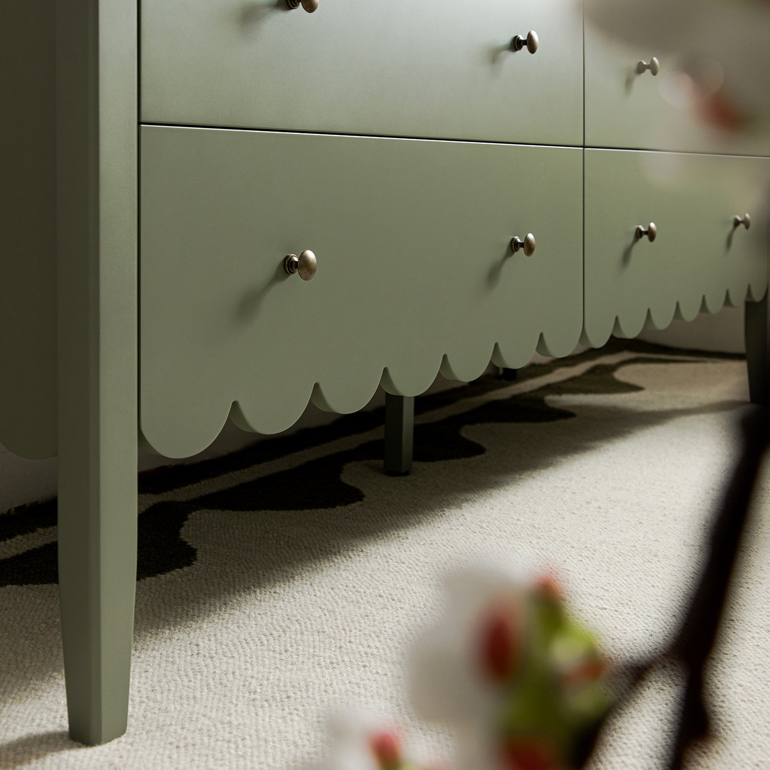 Henley Scalloped Edge 6 Drawer Wide Dresser, Sage Green