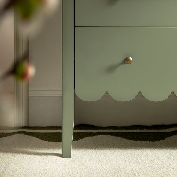 Henley Scalloped Edge 6 Drawer Wide Dresser, Sage Green