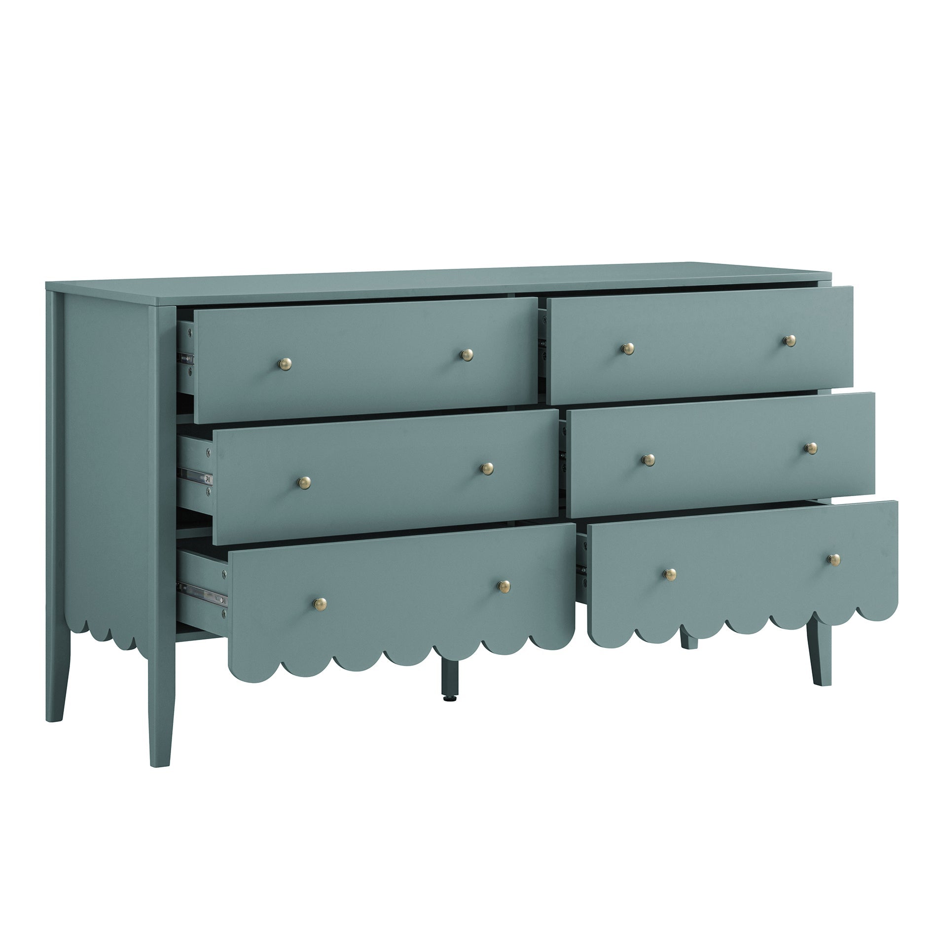 Henley Scalloped Edge 6 Drawer Wide Dresser, Blue Spruce - daals - Chest of Drawers Henley Scalloped Edge 6 Drawer Wide Dresser, Blue Spruce - daals - Chest of Drawers