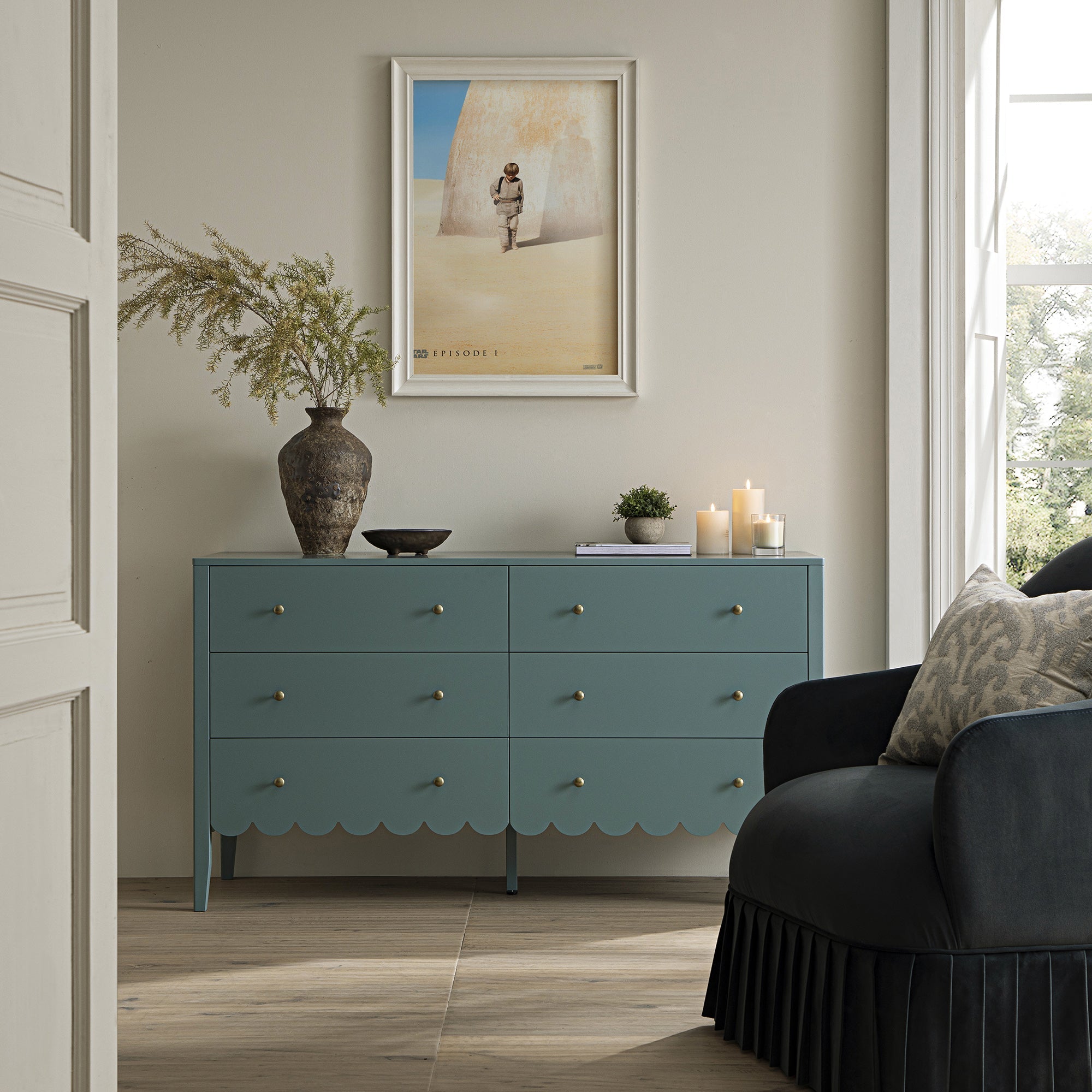 Henley Scalloped Edge 6 Drawer Wide Dresser, Blue Spruce - daals - Chest of Drawers Henley Scalloped Edge 6 Drawer Wide Dresser, Blue Spruce - daals - Chest of Drawers