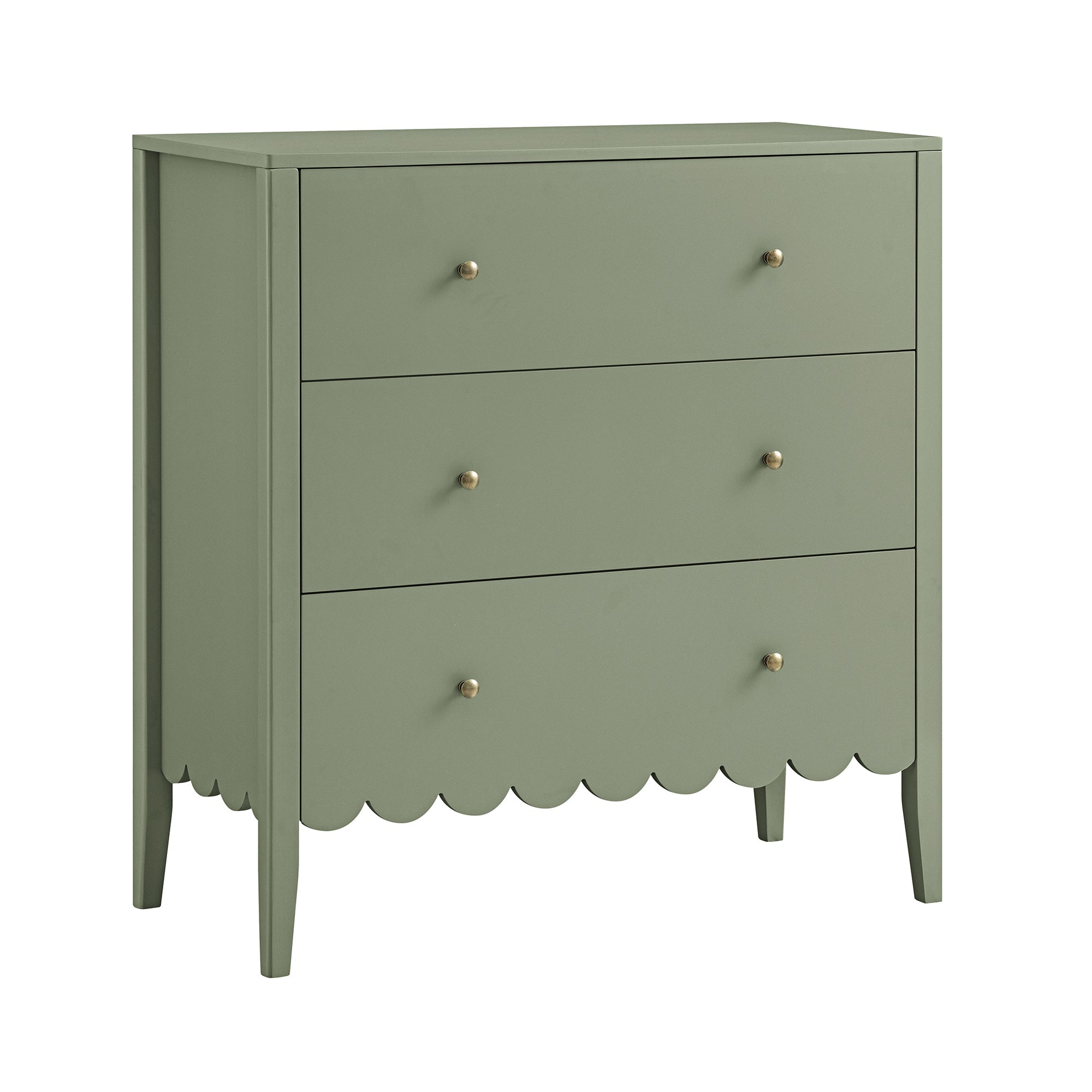 Henley Scalloped Edge 3 Drawer Dresser, Sage Green Henley Scalloped Edge 3 Drawer Dresser, Sage Green