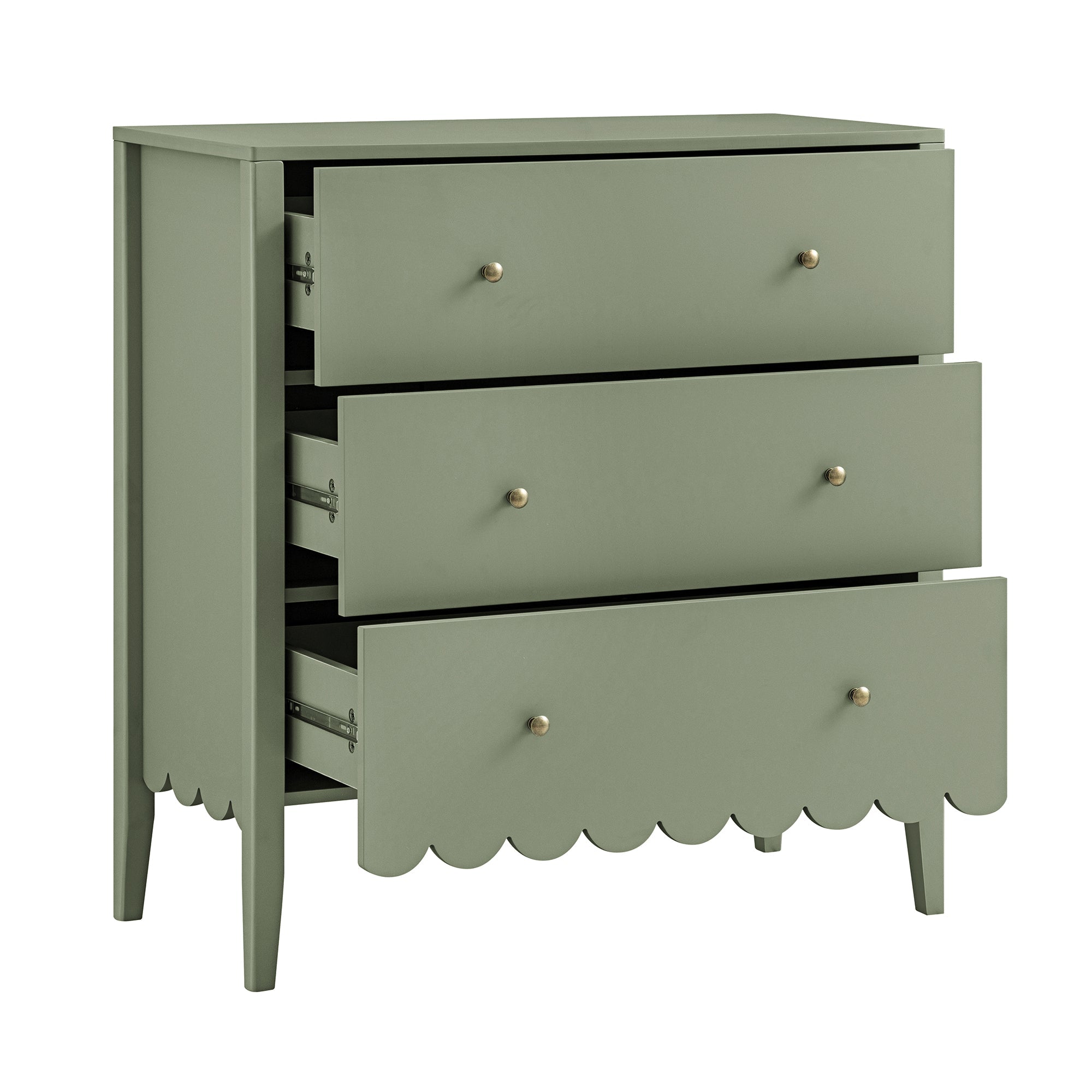 Henley Scalloped Edge 3 Drawer Dresser, Sage Green Henley Scalloped Edge 3 Drawer Dresser, Sage Green
