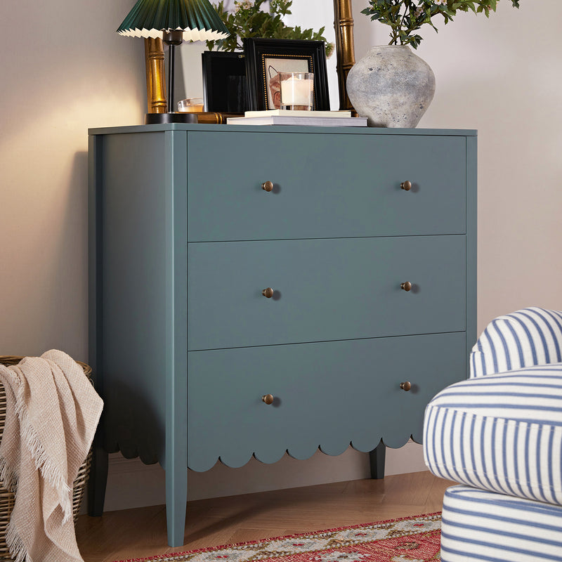 Henley Scalloped Edge 3 Drawer Dresser, Blue Spruce