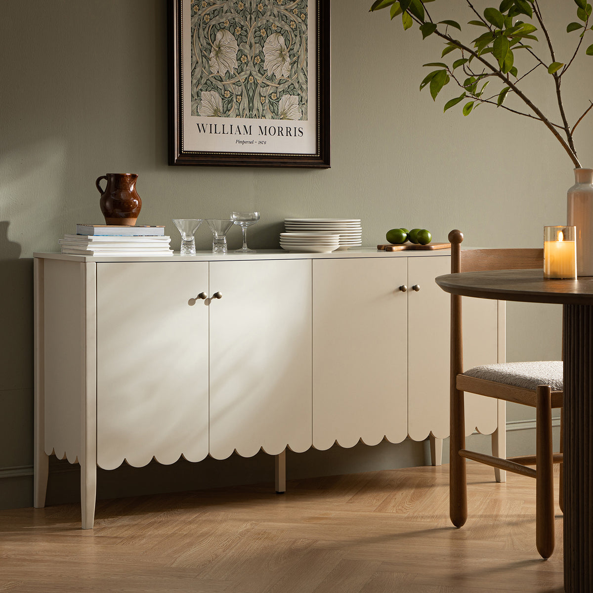 Henley Scalloped Edge 59 in. Wide Sideboard, Light Sand