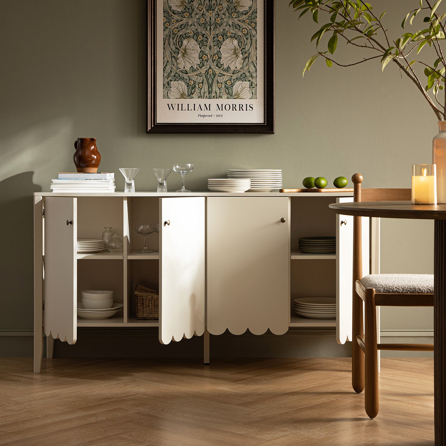 Henley Scalloped Edge 59 in. Wide Sideboard, Light Sand