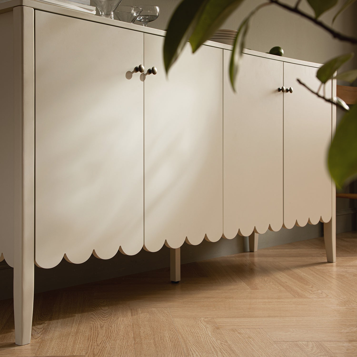 Henley Scalloped Edge 59 in. Wide Sideboard, Light Sand