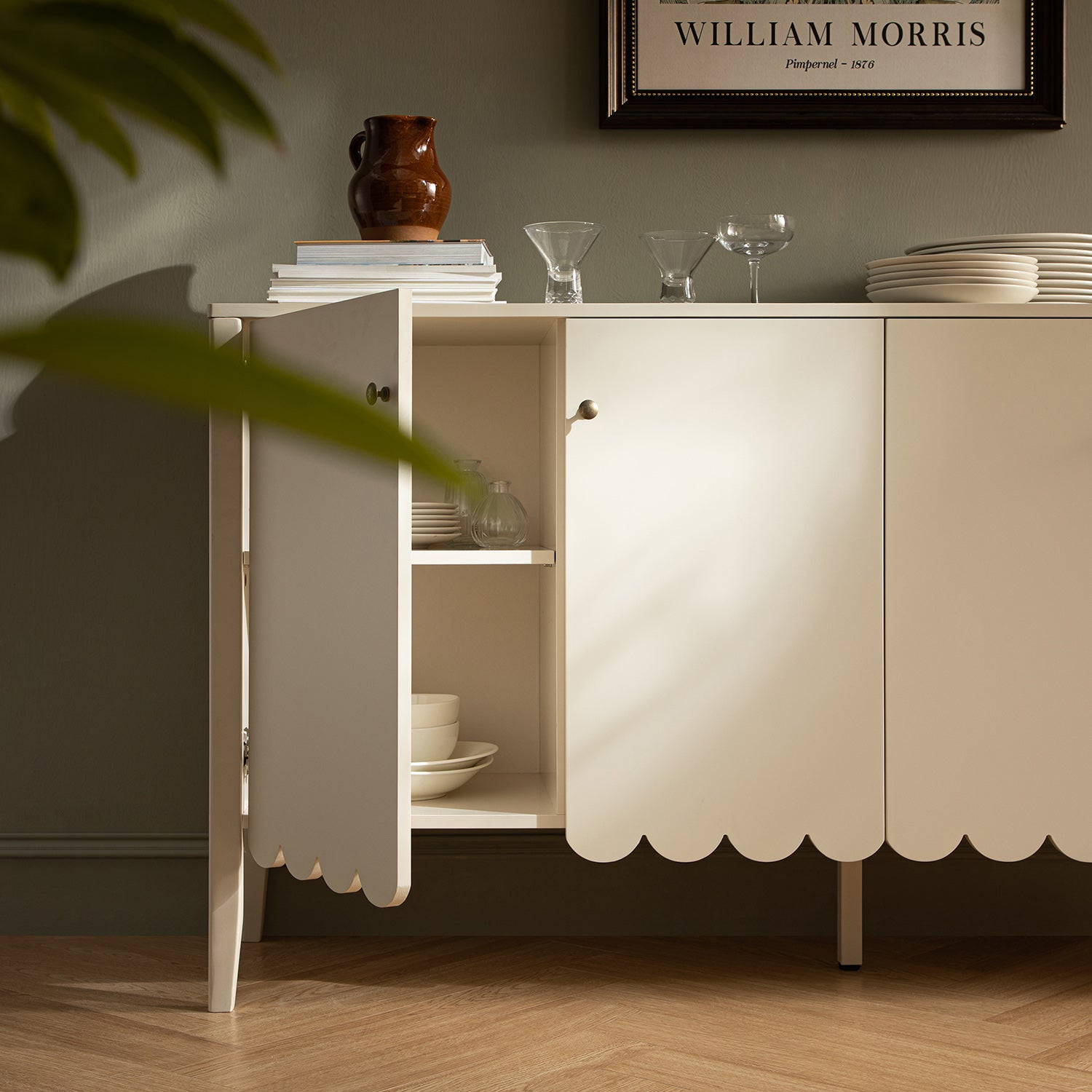 Henley Scalloped Edge 59 in. Wide Sideboard, Light Sand