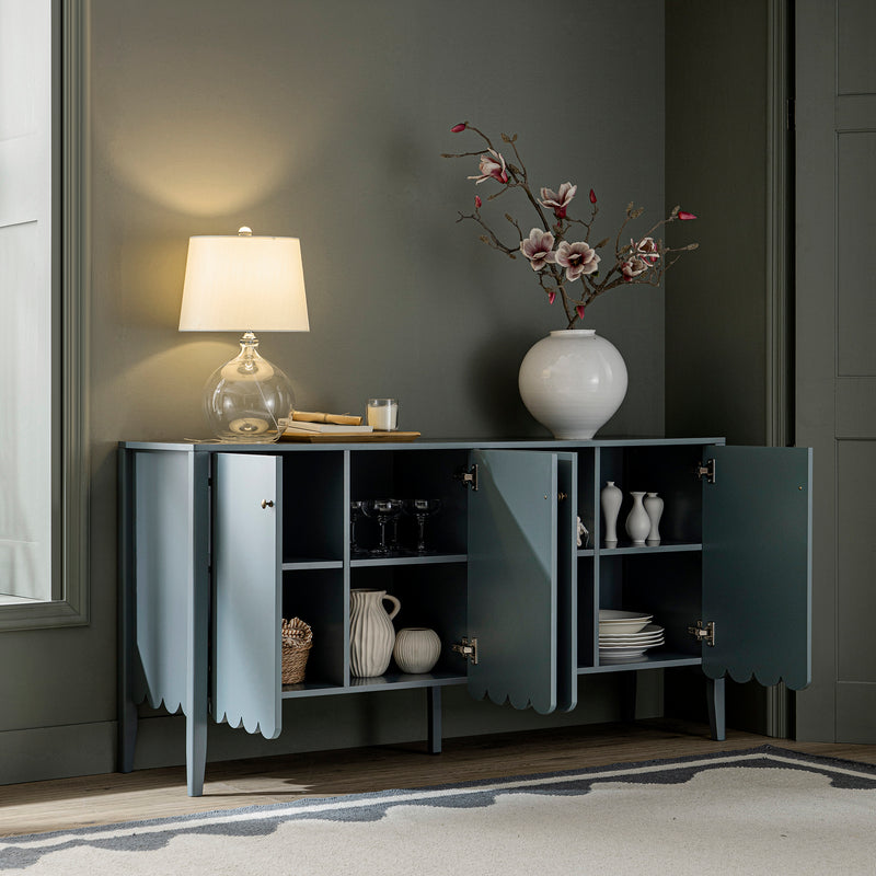 Henley Scalloped Edge 59 in.Wide Sideboard, Blue Spruce