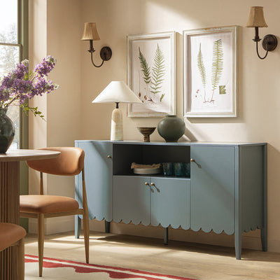 Henley Scalloped Edge 59 in. Wide Sideboard with Open Shelf, Blue Spruce