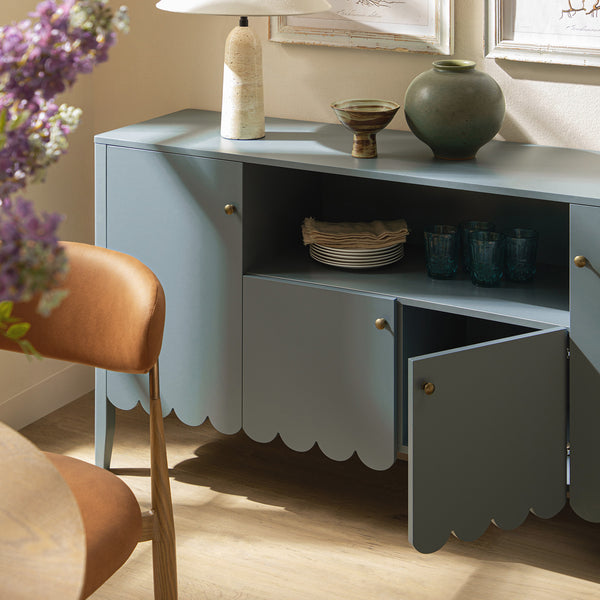 Henley Scalloped Edge 59 in. Wide Sideboard with Open Shelf, Blue Spruce