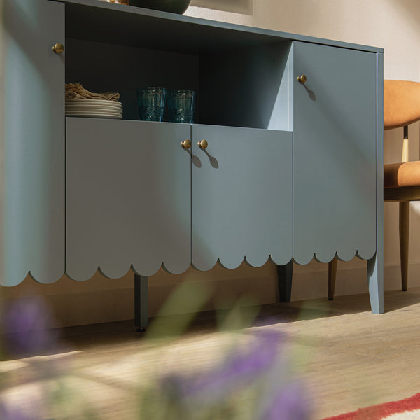 Henley Scalloped Edge 59 in. Wide Sideboard with Open Shelf, Blue Spruce