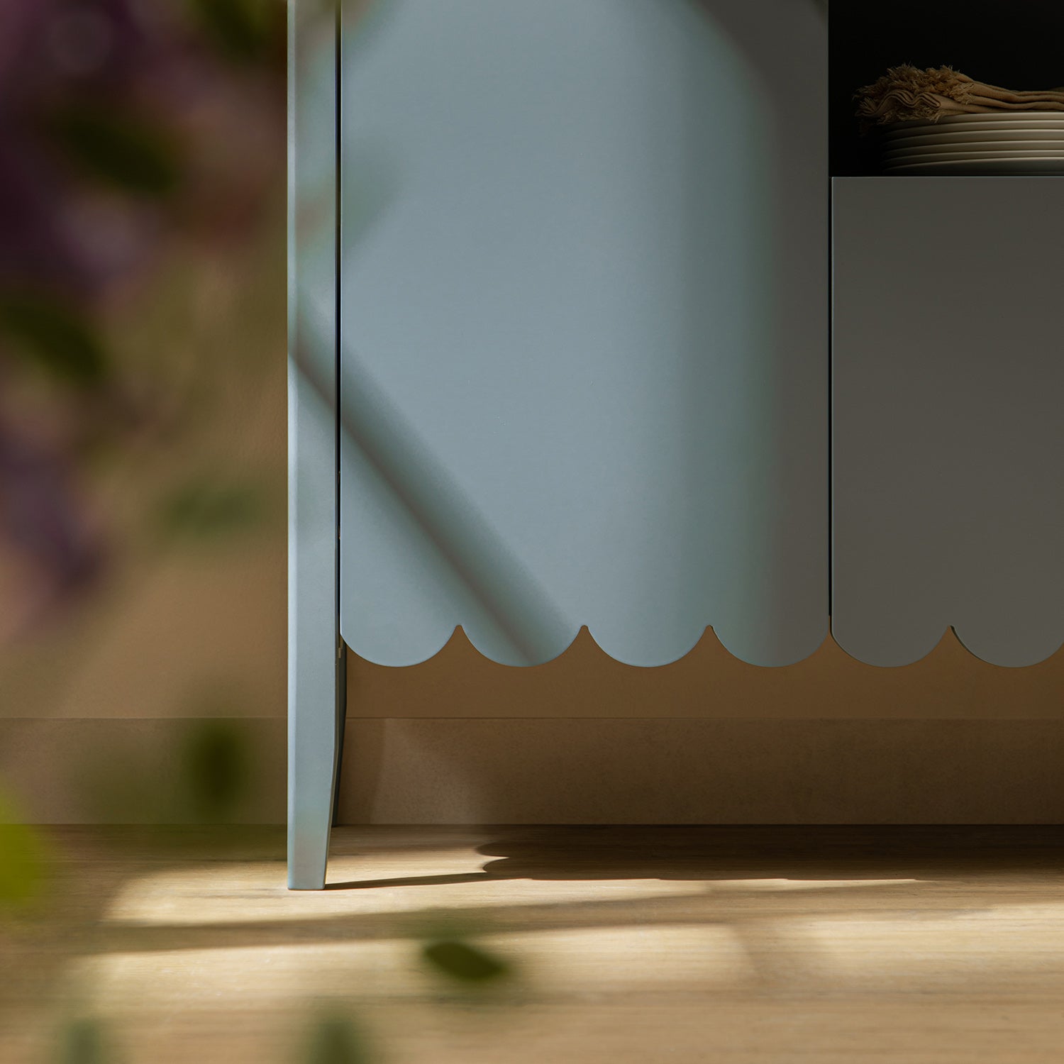 Henley Scalloped Edge 59 in. Wide Sideboard with Open Shelf, Blue Spruce