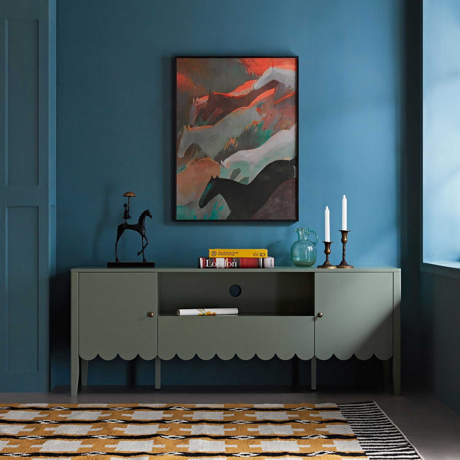 Henley Scalloped Edge 59 in. Wide TV Unit, Sage Green