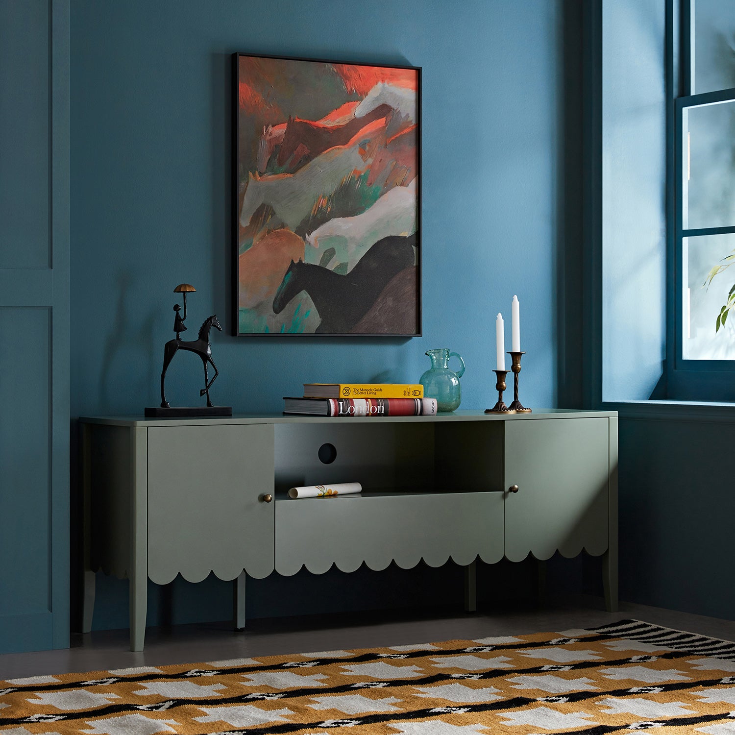 Henley Scalloped Edge 59 in. Wide TV Unit, Sage Green