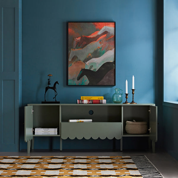 Henley Scalloped Edge 59 in. Wide TV Unit, Sage Green