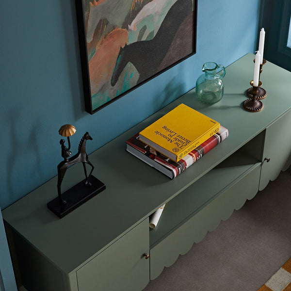 Henley Scalloped Edge 59 in. Wide TV Unit, Sage Green