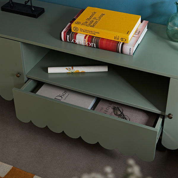 Henley Scalloped Edge 59 in. Wide TV Unit, Sage Green