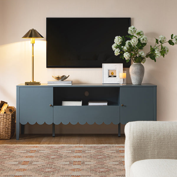 Henley Scalloped Edge 59 in. Wide TV Unit, Blue Spruce