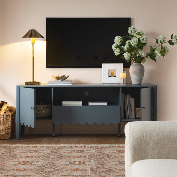 Henley Scalloped Edge 59 in. Wide TV Unit, Blue Spruce