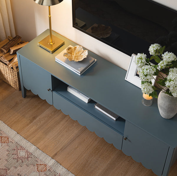 Henley Scalloped Edge 59 in. Wide TV Unit, Blue Spruce