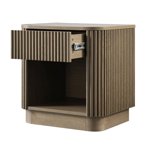 Maru 1-Drawer Nightstand, Silver Oak