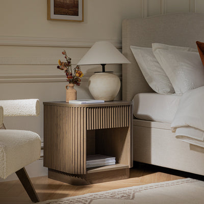 Maru 1-Drawer Nightstand, Silver Oak