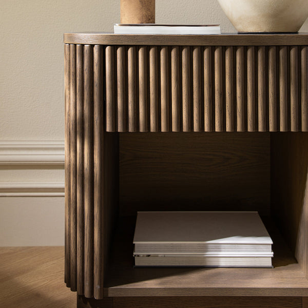 Maru 1-Drawer Nightstand, Silver Oak