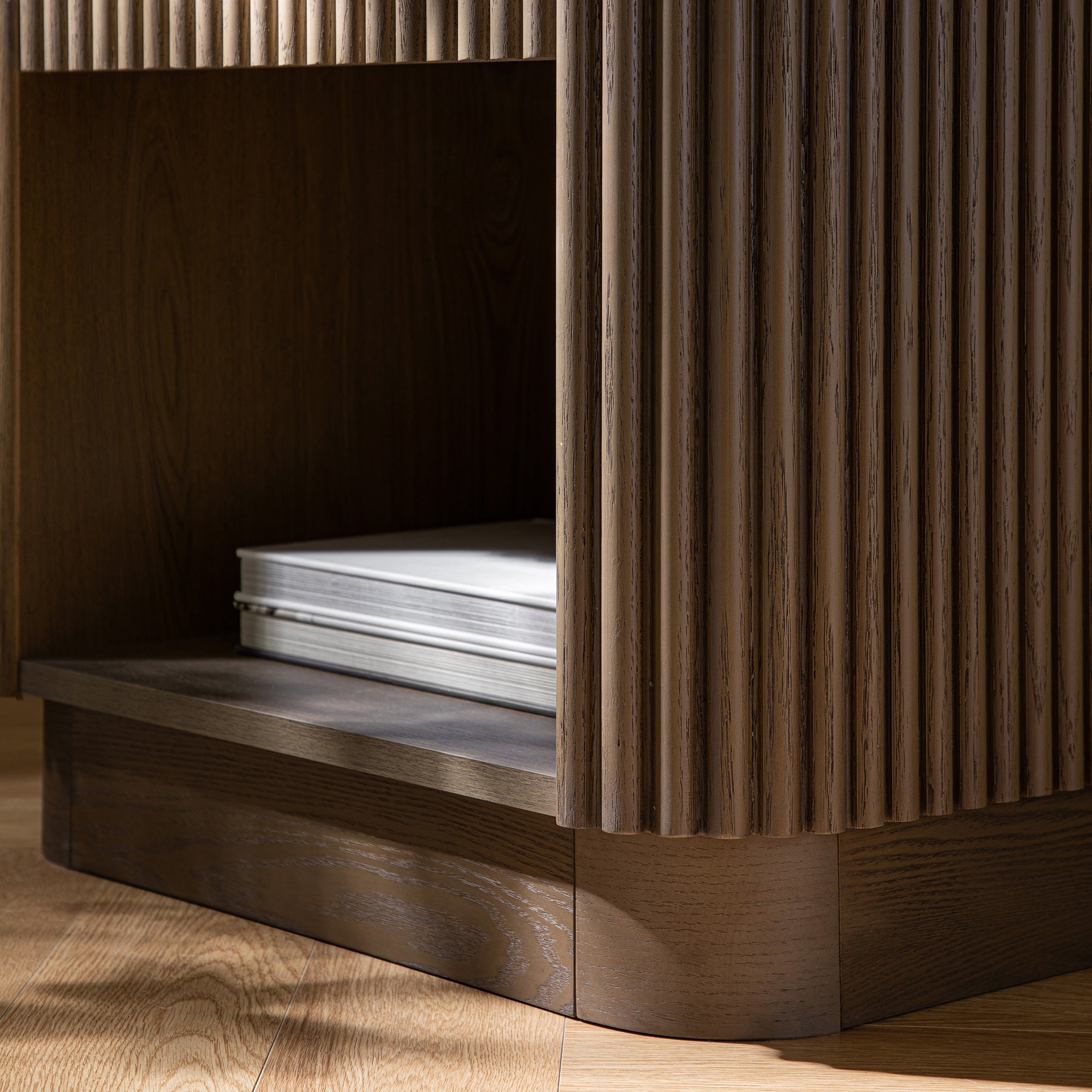 Maru 1-Drawer Nightstand, Silver Oak