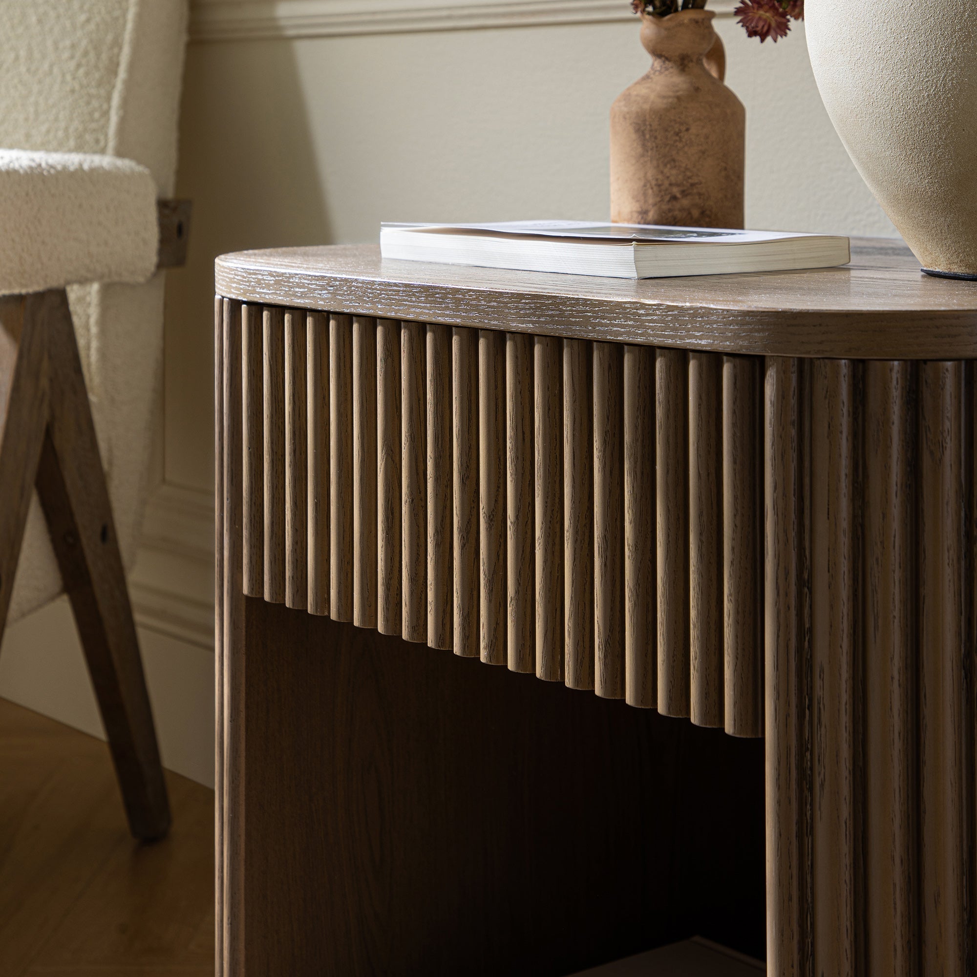 Maru 1-Drawer Nightstand, Silver Oak