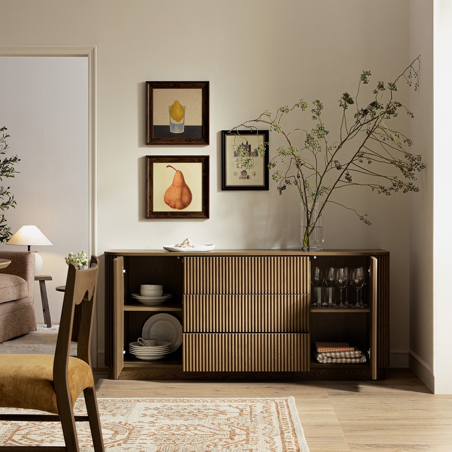 Maru Large 2-Door Sideboard with Drawers, Silver Oak