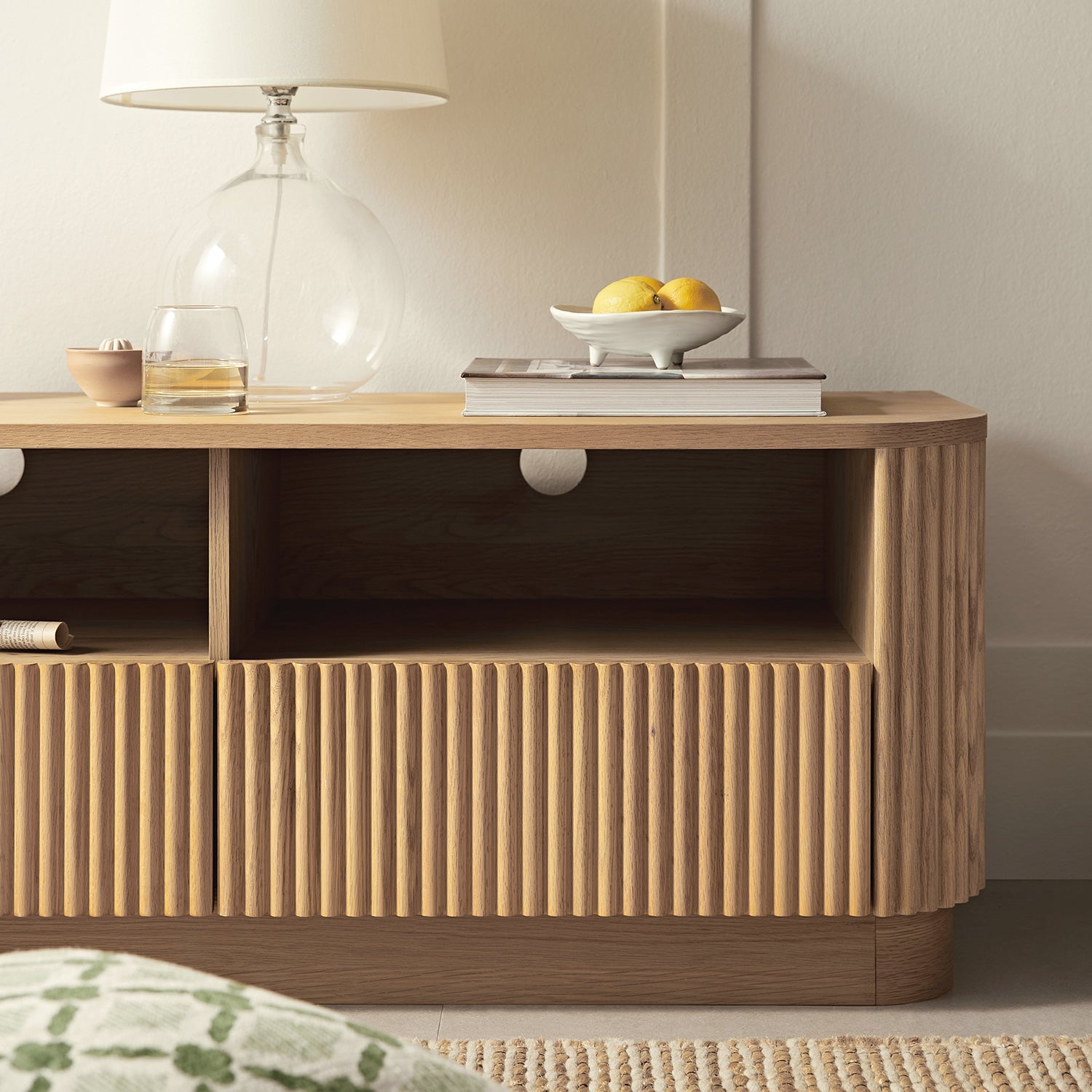 Maru 47" Wide Media Unit with Drawers, Oak