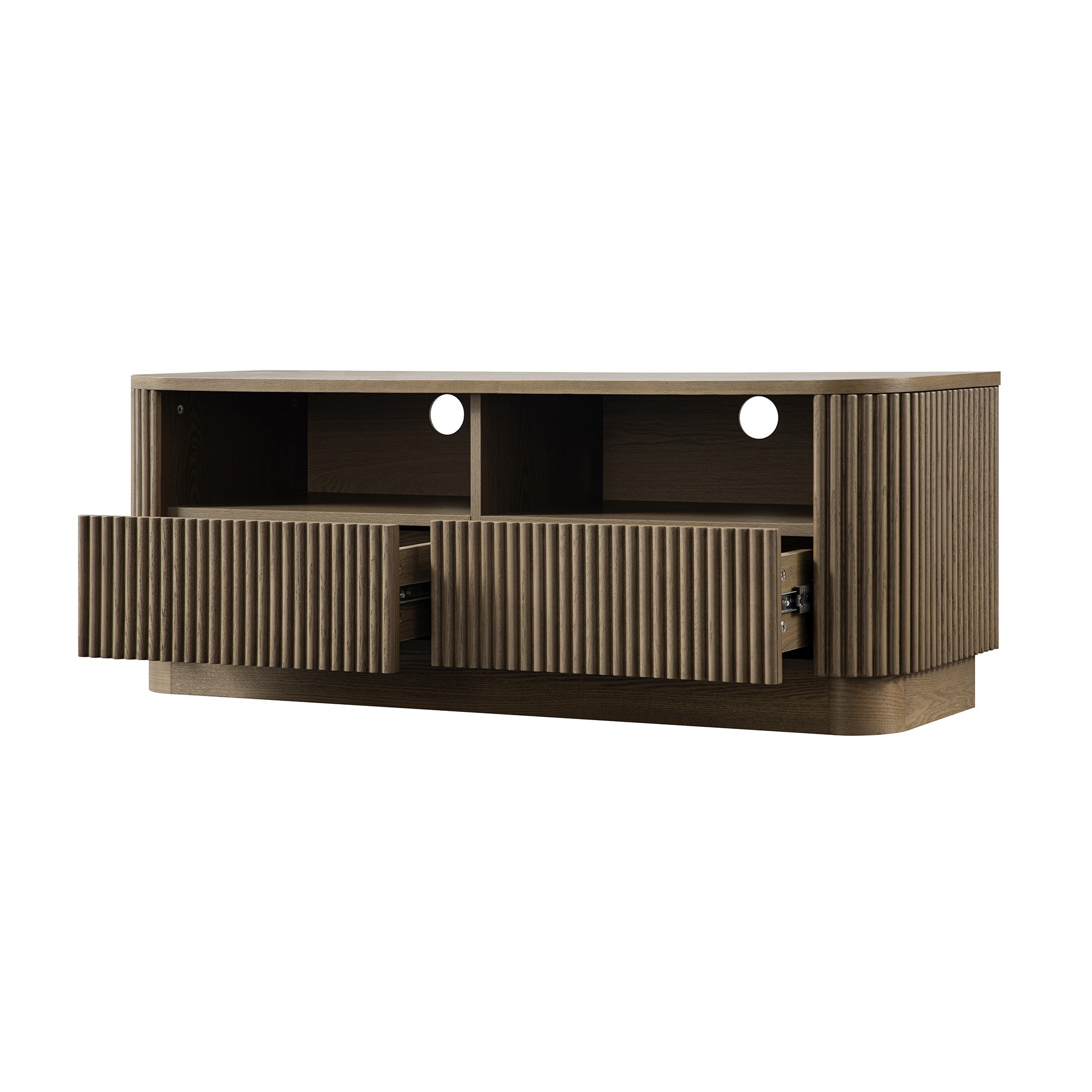 Maru 47" Wide Media Unit with Drawers, Silver Oak