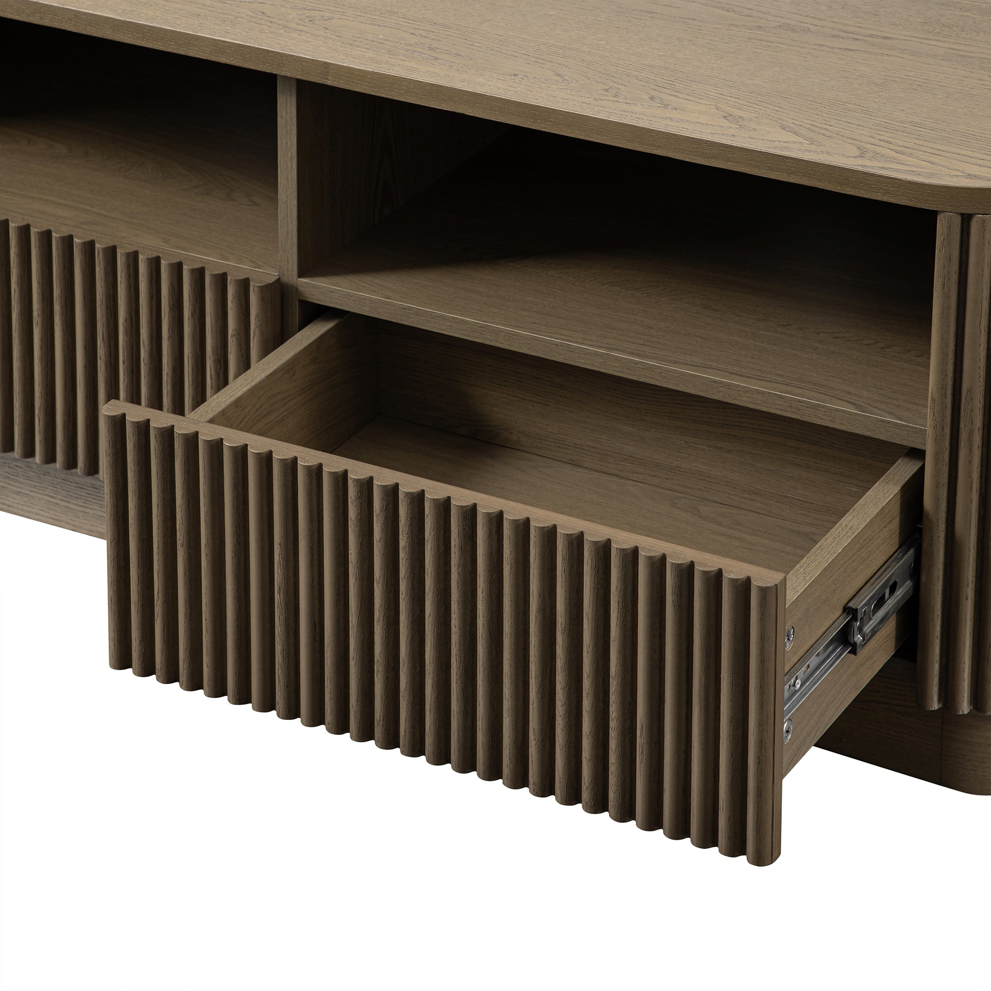 Maru 47" Wide Media Unit with Drawers, Silver Oak
